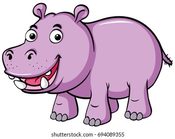 Cute hippo smiles on white background illustration