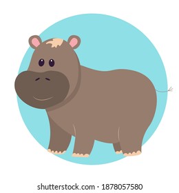 
Cute Hippo lächelnd auf isoliertem Hintergrund, Vektorgrafik im karibischen Stil, flaches Design