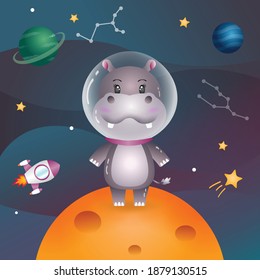 Cute hippo in the space galaxy