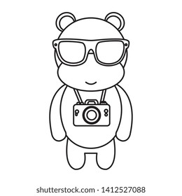 cute hippo with summer sunglasses and photographic camera