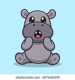 Cute Hippo Surprised Cartoon Vector Icon Illustration. Animal Nature Icon Concept Isolated Premium Vector. Flat Cartoon Style
