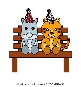 cute hippo and tiger on bench happy birthday