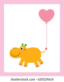 cute hippo valentine greeting with balloon