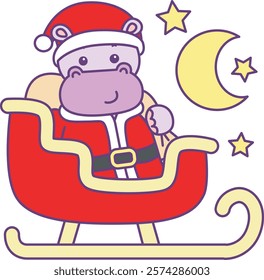 Cute hippo vector icon with christmas theme. Funny baby hippo animal christmas illustration.
Santa hippo in the train