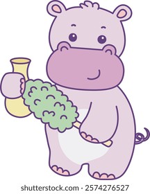 Cute hippo vector icon. Funny baby hippo animal series stock illustration. life of fluffy hippo designs.
Hippo cleaning the vase with feather duster