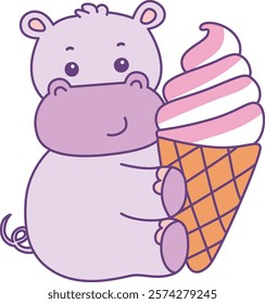 Cute hippo vector icon. Funny baby hippo animal series stock illustration. life of fluffy hippo designs.
Hippo bring a big ice cream