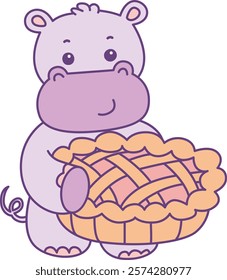 Cute hippo vector icon. Funny baby hippo animal series stock illustration. life of fluffy hippo designs.
Hippo with pie cherry