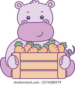 Cute hippo vector icon. Funny baby hippo animal series stock illustration. life of fluffy hippo designs.
Hippo brina a lot of carrot