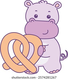 Cute hippo vector icon. Funny baby hippo animal series stock illustration. life of fluffy hippo designs.
Hippo bring a waffle