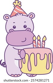 Cute hippo vector icon. Funny baby hippo animal series stock illustration. life of fluffy hippo designs.
Hippo was birthday party