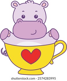 Cute hippo vector icon. Funny baby hippo animal series stock illustration. life of fluffy hippo designs.
Hippo stuck in the middle of cup