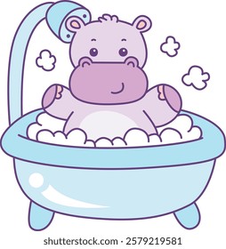 Cute hippo vector icon. Funny baby hippo animal series stock illustration. life of fluffy hippo designs.
Hippo was take a bath in the bathub