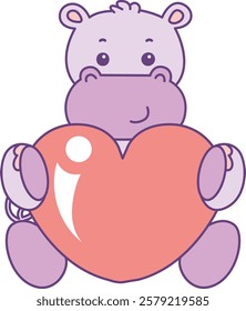 Cute hippo vector icon. Funny baby hippo animal series stock illustration. life of fluffy hippo designs.
Hippo is hugging a red heart