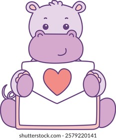 Cute hippo vector icon. Funny baby hippo animal series stock illustration. life of fluffy hippo designs.
Hippo with love letter