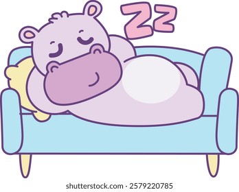 Cute hippo vector icon. Funny baby hippo animal series stock illustration. life of fluffy hippo designs.
Hippo was sleep in the chair