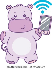 Cute hippo vector icon. Funny baby hippo animal series stock illustration. life of fluffy hippo designs.
Hippo finding an internet signal