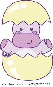 Cute hippo vector icon. Funny baby hippo animal series stock illustration. life of fluffy hippo designs.
Hippo in the crack of eggs