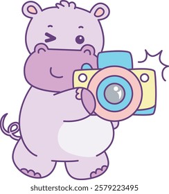 Cute hippo vector icon. Funny baby hippo animal series stock illustration. life of fluffy hippo designs.
Hippo take a photo