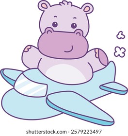 Cute hippo vector icon. Funny baby hippo animal series stock illustration. life of fluffy hippo designs.
Hippo flight in the plane