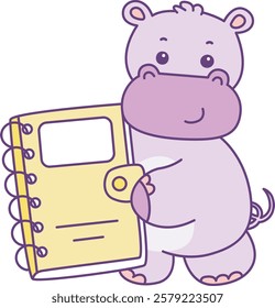 Cute hippo vector icon. Funny baby hippo animal series stock illustration. life of fluffy hippo designs.
Hippo study with book