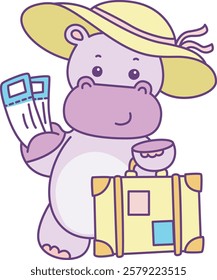 Cute hippo vector icon. Funny baby hippo animal series stock illustration. life of fluffy hippo designs.
Hippo want to travelling