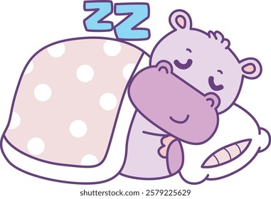 Cute hippo vector icon. Funny baby hippo animal series stock illustration. life of fluffy hippo designs.
Hippo was sleeping with blanket