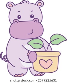 Cute hippo vector icon. Funny baby hippo animal series stock illustration. life of fluffy hippo designs.
Hippo with plants