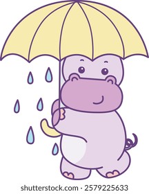 Cute hippo vector icon. Funny baby hippo animal series stock illustration. life of fluffy hippo designs.
Hippo bring an umbrella