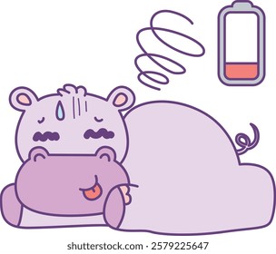 Cute hippo vector icon. Funny baby hippo animal series stock illustration. life of fluffy hippo designs.
Hippo was tired