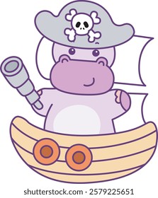 Cute hippo vector icon. Funny baby hippo animal series stock illustration. life of fluffy hippo designs.
Hippo with pirates costume