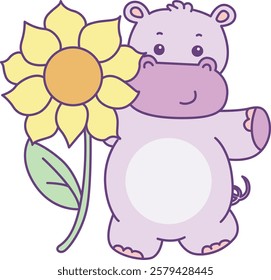 Cute hippo vector icon. Funny baby hippo animal series stock illustration. life of fluffy hippo designs.
A hippo with sun flower