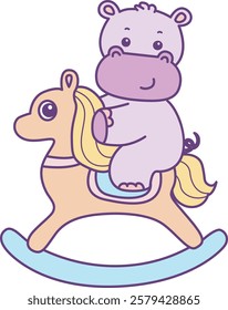 Cute hippo vector icon. Funny baby hippo animal series stock illustration. life of fluffy hippo designs.
A hippo riding a rocky horse