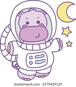 Cute hippo vector icon. Funny baby hippo animal series stock illustration. life of fluffy hippo designs.
A hippo wearing astronaut costume