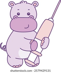 Cute hippo vector icon. Funny baby hippo animal series stock illustration. life of fluffy hippo designs.
A hippo bring syringe