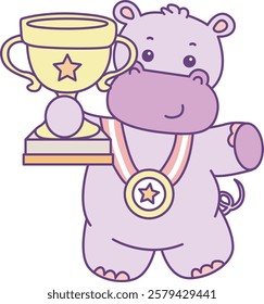 Cute hippo vector icon. Funny baby hippo animal series stock illustration. life of fluffy hippo designs.
A hippo is the winner