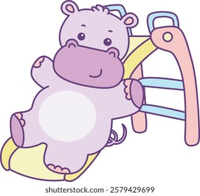 Cute hippo vector icon. Funny baby hippo animal series stock illustration. life of fluffy hippo designs.
A hippo sliding in the playground