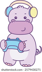 Cute hippo vector icon. Funny baby hippo animal series stock illustration. life of fluffy hippo designs.
A hippo playing a game