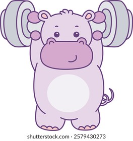 Cute hippo vector icon. Funny baby hippo animal series stock illustration. life of fluffy hippo designs.
A hippo playing a dumbbell