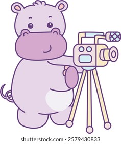 Cute hippo vector icon. Funny baby hippo animal series stock illustration. life of fluffy hippo designs.
A hippo making video