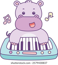 Cute hippo vector icon. Funny baby hippo animal series stock illustration. life of fluffy hippo designs.
A hippo playing a piano