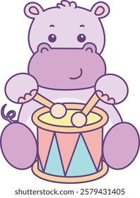 Cute hippo vector icon. Funny baby hippo animal series stock illustration. life of fluffy hippo designs.
A hippo playing a drum in the festival