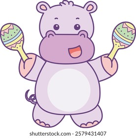 Cute hippo vector icon. Funny baby hippo animal series stock illustration. life of fluffy hippo designs.
A hippo playing a maracas