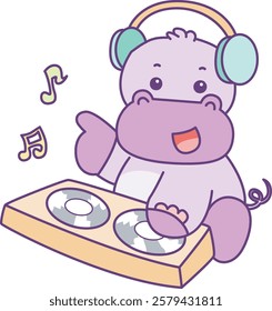 Cute hippo vector icon. Funny baby hippo animal series stock illustration. life of fluffy hippo designs.
A hippo playing disc in the clubbing