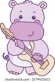 Cute hippo vector icon. Funny baby hippo animal series stock illustration. life of fluffy hippo designs.
A hippo playing a guitar