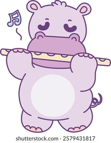 Cute hippo vector icon. Funny baby hippo animal series stock illustration. life of fluffy hippo designs.
A hippo playing a flute