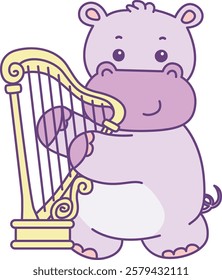 Cute hippo vector icon. Funny baby hippo animal series stock illustration. life of fluffy hippo designs.
A hippo playing an harpa