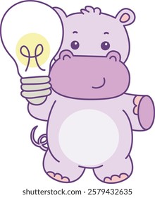 Cute hippo vector icon. Funny baby hippo animal series stock illustration. life of fluffy hippo designs.
A hippo bring a lamp