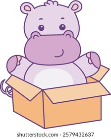 Cute hippo vector icon. Funny baby hippo animal series stock illustration. life of fluffy hippo designs.
A hippo stuck in the cardboard