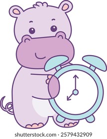 Cute hippo vector icon. Funny baby hippo animal series stock illustration. life of fluffy hippo designs.
A hippo bring an alarm clock