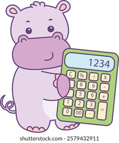 Cute hippo vector icon. Funny baby hippo animal series stock illustration. life of fluffy hippo designs.
A hippo bring a calculator